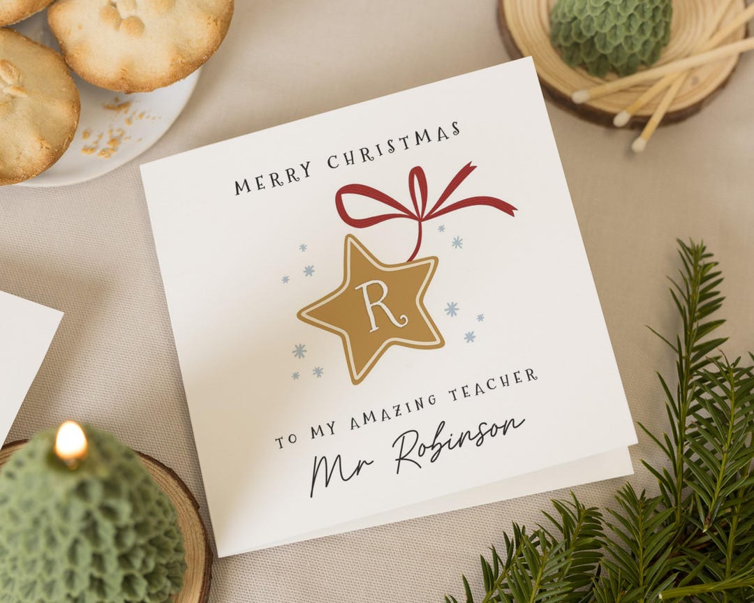 Christmas Card for Teacher, Personalised Teacher Christmas Card, Merry