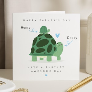 Biglietto per la festa del papà da bambino, simpatico biglietto per la festa del papà a forma di tartaruga, biglietto personalizzato per la festa del papà, biglietto per la festa del papà con gioco di parole