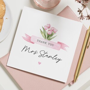 Cartão de agradecimento para professor, cartão de agradecimento personalizado para professor, cartão de agradecimento floral, cartão de nome personalizado, cartão de fim de período letivo
