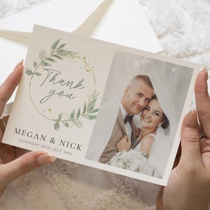 Greenery Hochzeit Danksagungskarten mit Foto, gefaltete Danksagungskarten, moderne Dankeskarten Hochzeit, einfache Dankeskarten für Hochzeit