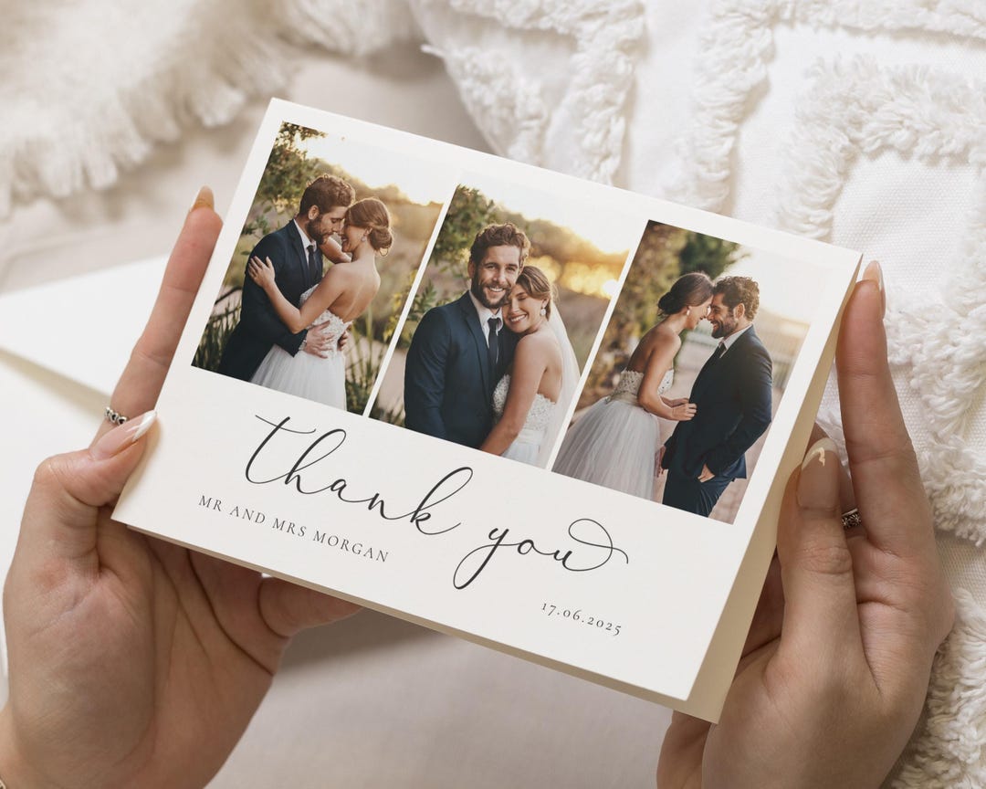 Folded Personalised Thank You Cards Wedding With Photo, Wedding Thank ...