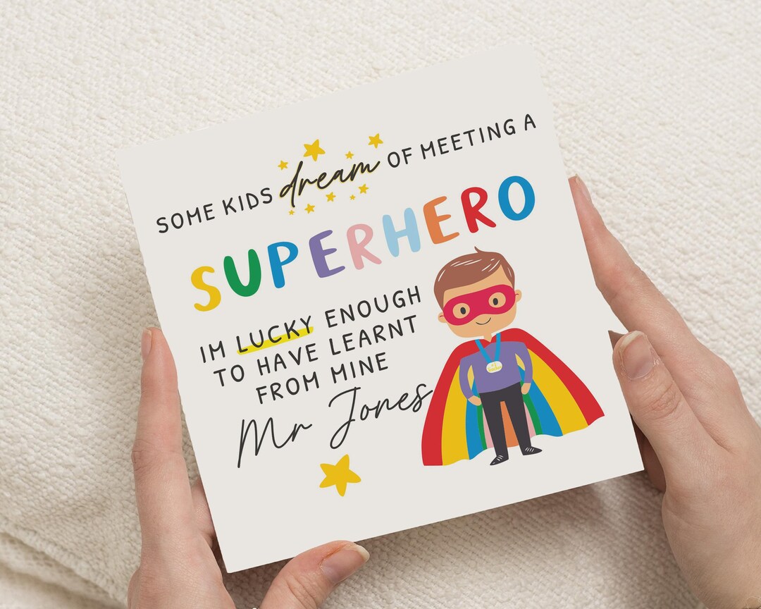Superhero Teacher Card, Thank You Teacher Card, End of Term Card ...