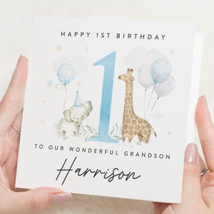 Carte de 1er anniversaire de petit-fils pour garçon, carte de 1er anniversaire personnalisée pour petit-fils, cadeau de premier anniversaire de petit-fils, carte de premier anniversaire pour fils