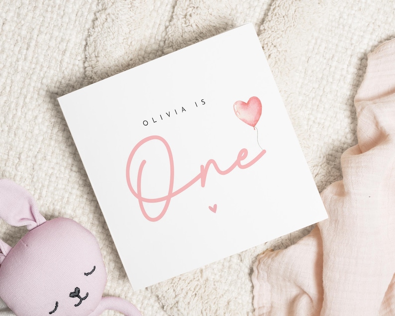 Carte de 1er anniversaire pour fille, carte de premier anniversaire personnalisée, carte d'anniversaire d'un an, carte d'anniversaire personnalisée pour fille image 1