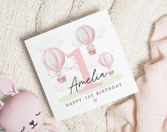 1st Birthday Card for Girl, Personalised First Birthday Card, Cute Birthday Card for Daughter, Granddaughter, Niece