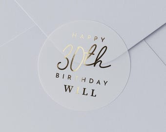 30th Birthday Sticker, Personalised Birthday Sticker, Gold Foil Birthday Label, Custom Birthday Party Sticker, Birthday Sticker for Him