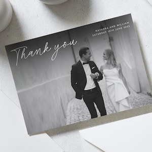 Schwarzweiß-Fotohochzeit Dankeskarten, Personalisierte Dankeskarten, Gefaltete Dankeskarten, Postkarte Dankeskarten Landschaft
