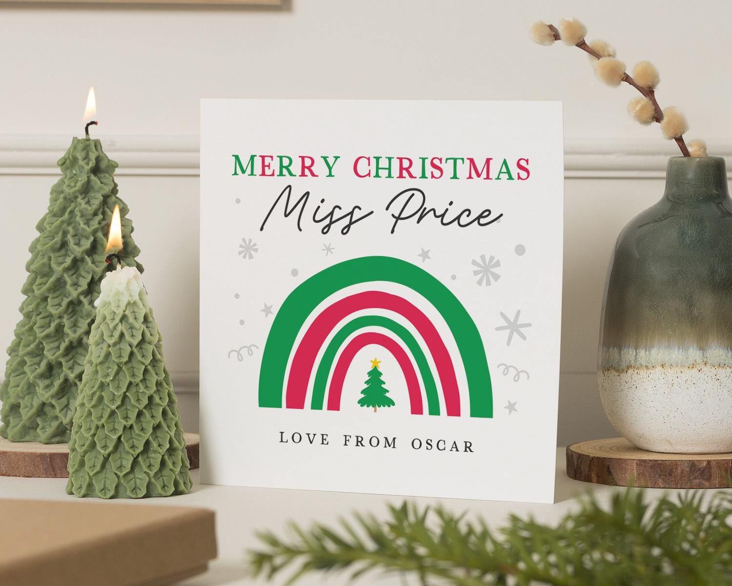 Biglietto Di Natale Per Insegnante - Hunts England "Merry Christmas To A Special Teacher" Con Busta Marrone