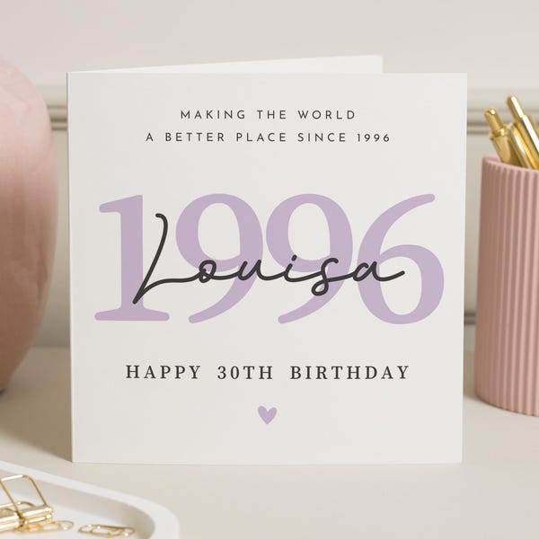 30th Birthday Card for Her, Personalised Birthday Card, 1995 Birthday Card, Birthday Card for Daughter, Friend, Custom Name Birthday Card