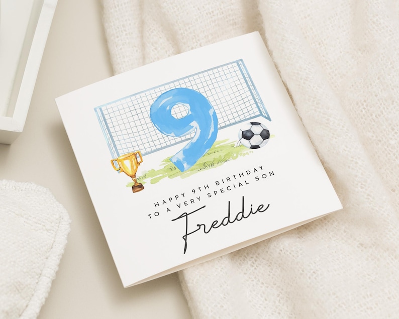 Carte d'anniversaire de 9e fils, football pour garçon, carte de neuvième anniversaire de football, 9e anniversaire cadeau fille, neveu, petit-fils, pour fille image 1