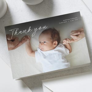 Adorables cartes de vœux pour nouveau-né, cartes de remerciement personnalisées, photo de remerciement bébé fille, cartes postales de remerciement, mot de remerciement, nouveau bébé garçon