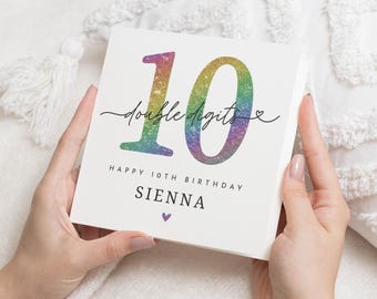 Tarjeta de décimo cumpleaños para niña, tarjeta personalizada de décimo cumpleaños, tarjeta de cumpleaños de dos dígitos, tarjeta de cumpleaños para hija, tarjeta arcoíris