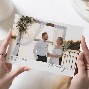 Cartoline di ringraziamento orizzontale, semplici biglietti di ringraziamento personalizzati per matrimonio, biglietti di ringraziamento per matrimonio con foto, biglietti di ringraziamento piegati