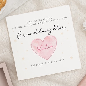 New Baby Granddaughter Card, Personalised Granddaughter Card, Baby Girl Card, New Baby Card, Congratulations Card, Custom Name Card