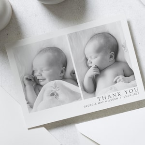 Carte de remerciement personnalisée bébé, cartes de remerciement avec photo de bébé, cartes de remerciement pliées avec photo en noir et blanc, faire-part de naissance garçon