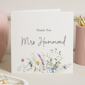 Bedankkaart voor leraar, gepersonaliseerde bedankkaart, bloemenbedankkaart, bedankkaart voor haar, aangepaste lerarenkaart