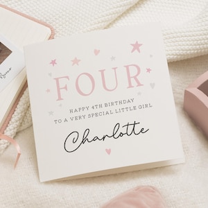 Personalised 4th Birthday Card For Girl, Daughter 4th Birthday Card, Fourth Birthday Gift For Little Girl, 4th Birthday Gift, Granddaughter