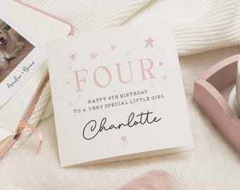 Personalised 4th Birthday Card For Girl, Daughter 4th Birthday Card, Fourth Birthday Gift For Little Girl, 4th Birthday Gift, Granddaughter