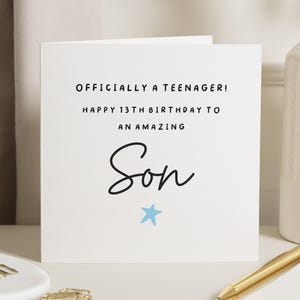 Tarjeta de cumpleaños número 13 para hijo, tarjetas de cumpleaños número 13 para hijo, tarjeta de feliz cumpleaños para hijo, regalo de cumpleaños número trece para hijo, tarjetas de cumpleaños para él, tarjetas para hijo