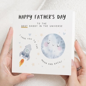 Fathers Day Card, Fathers Day Card from Kids, Daddy Card, Fathers Day Card from Daughter, Cute Moon Card, Space Card for Dad
