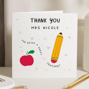 Carte de remerciement pour enseignant, Carte de remerciement personnalisée pour enseignant, Carte de remerciement pour enseignant, Carte de fin d'année, Carte de remerciement pour enseignant