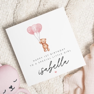 Carte personnalisée 1er anniversaire pour fille, carte 1er anniversaire fille, carte premier anniversaire petite-fille, carte 1er anniversaire fille, pour nièce