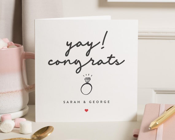 Congrats Engagement Card, Custom Friend Engagement Card, Yay Engagement Card,  Personalised Engagement Gift For Friend, Ring Engagement Card