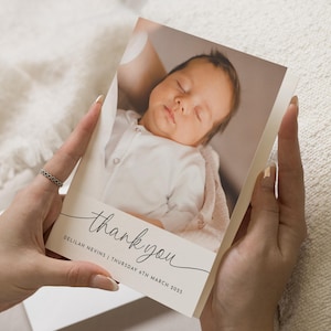 Cartes pliées avec photo de bébé, Cartes de remerciement personnalisées pour bébé, Nouvelle carte avec photo pour bébé fille, Cartes de remerciement pour bébé garçon, Faire-part de naissance