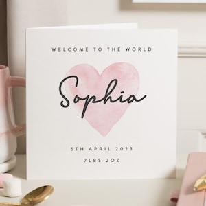 Gepersonaliseerde nieuwe babykaart meisje, cadeau nieuwe babymeisje, gefeliciteerd nieuwe babykaart, kaart vriend nieuwe baby, Welcome To The World Card Baby