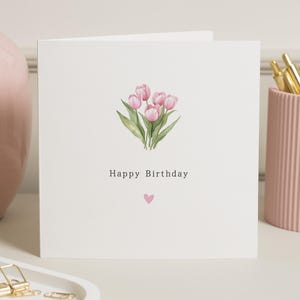 Cartão de flores de aniversário, cartão de aniversário para amigo, cartão de aniversário de tulipa para amigo, cartões de aniversário para ela, cartão de amigo adorável, cartões de flores