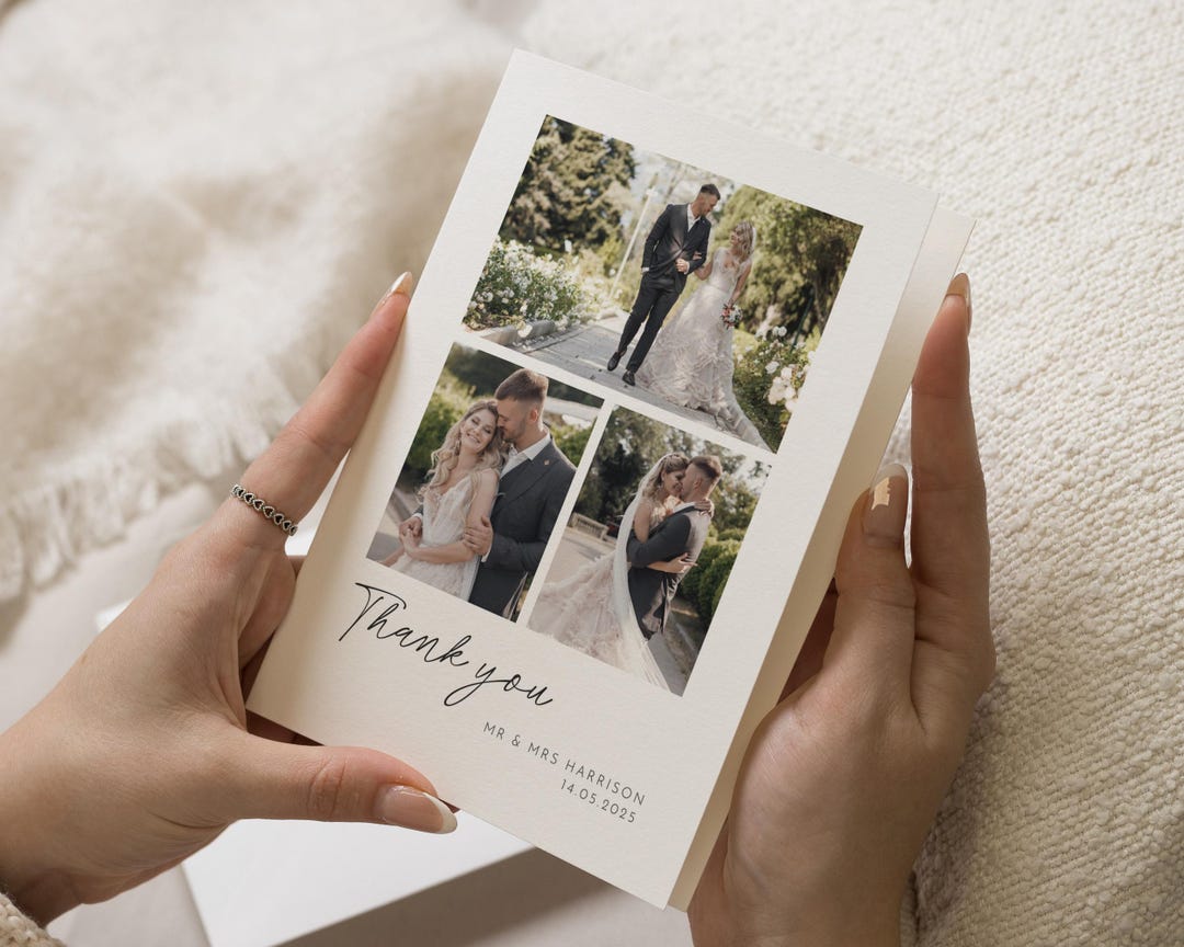 Custom Thank You Cards, Multi Photo Wedding Thank You Cards With