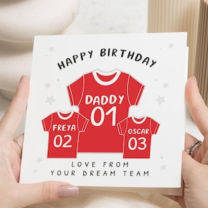 Verjaardagskaart voor papa, gepersonaliseerde verjaardagskaart van kinderen, verjaardagskaart papa, voetbalshirtkaart, verjaardagskaart voor papa