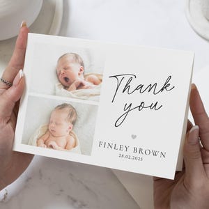 Baby-Fotodruckkarten, benutzerdefinierte neue Babykarten Danke, personalisierte Dankeskarten Neues Baby, Baby gefaltet Dankeskarte