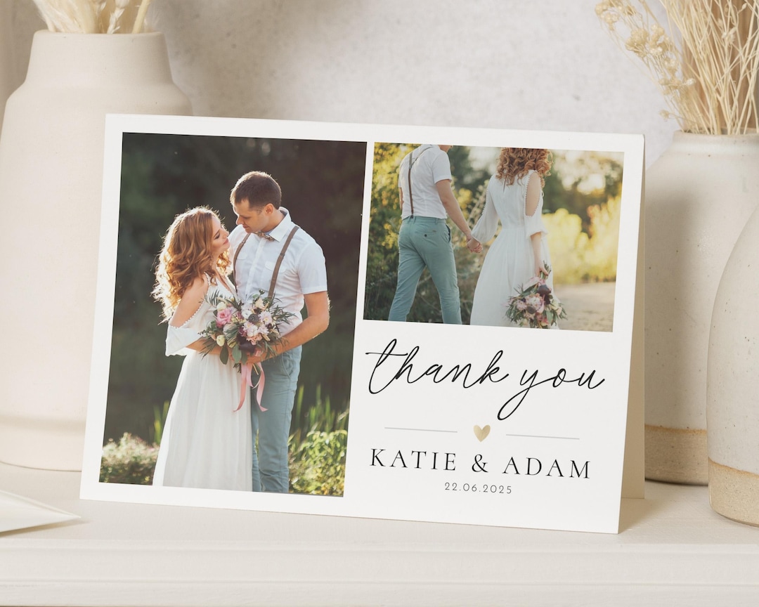 Simple Folded Thank You Cards Wedding With Photo, Wedding Thank You ...