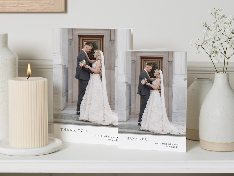 Cartes de remerciement pour mariage personnalisées avec photo, Cartes de remerciement personnalisées pliées, Cartes de remerciement modernes pour mariage, Cartes de remerciement pour mariage image 4