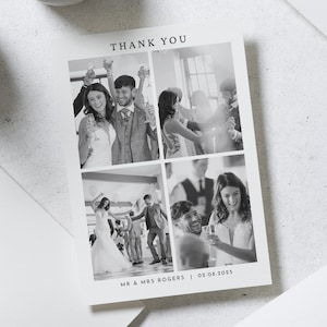 Cartes de remerciement de mariage avec photo modifiable, cartes de remerciement noir et blanc mariage, cartes de remerciement personnalisées, cartes de remerciement photo simples
