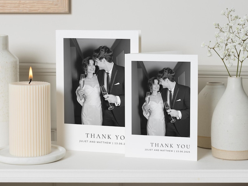 Cartes de remerciement de mariage pliées avec photo, Cartes de remerciement personnalisées pour mariage, Cartes de remerciement avec photo, Cartes postales de remerciement pour mariage image 4