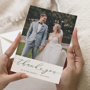 Cartes de remerciement avec photo de mariage, Cartes de remerciement personnalisées Mariage, Cartes de remerciement pliées, Cartes postales de remerciement pour mariage, Simple