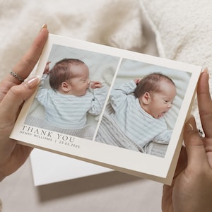 Cartão de anúncio de novo bebê, cartões de agradecimento de bebê, cartões de agradecimento de batismo de bebê, agradecimento de recém-nascido, agradecimento de bebê com fotos