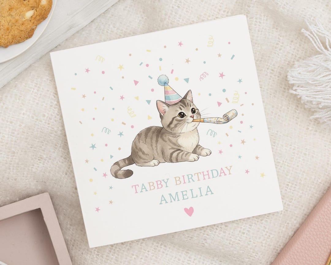 Cat Birthday Card, Tabby Cat Birthday Card, Personalised Birthday Card ...