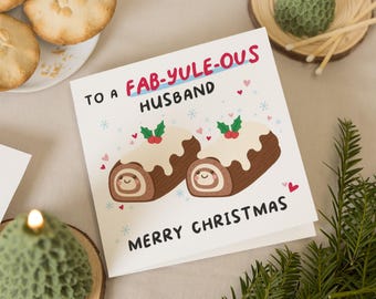 Kerstkaart voor man, grappige kerstkaart voor hem, Fab Yule Log Pun Card, kerstkaart schattige echtgenoot, gepersonaliseerde kerstkaart