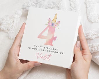 4th Birthday Card Girl, Unicorn Birthday Card Daughter, Fourth Birthday Gift For Little Girl, 4th Birthday Gift, Granddaughter, Girls Card