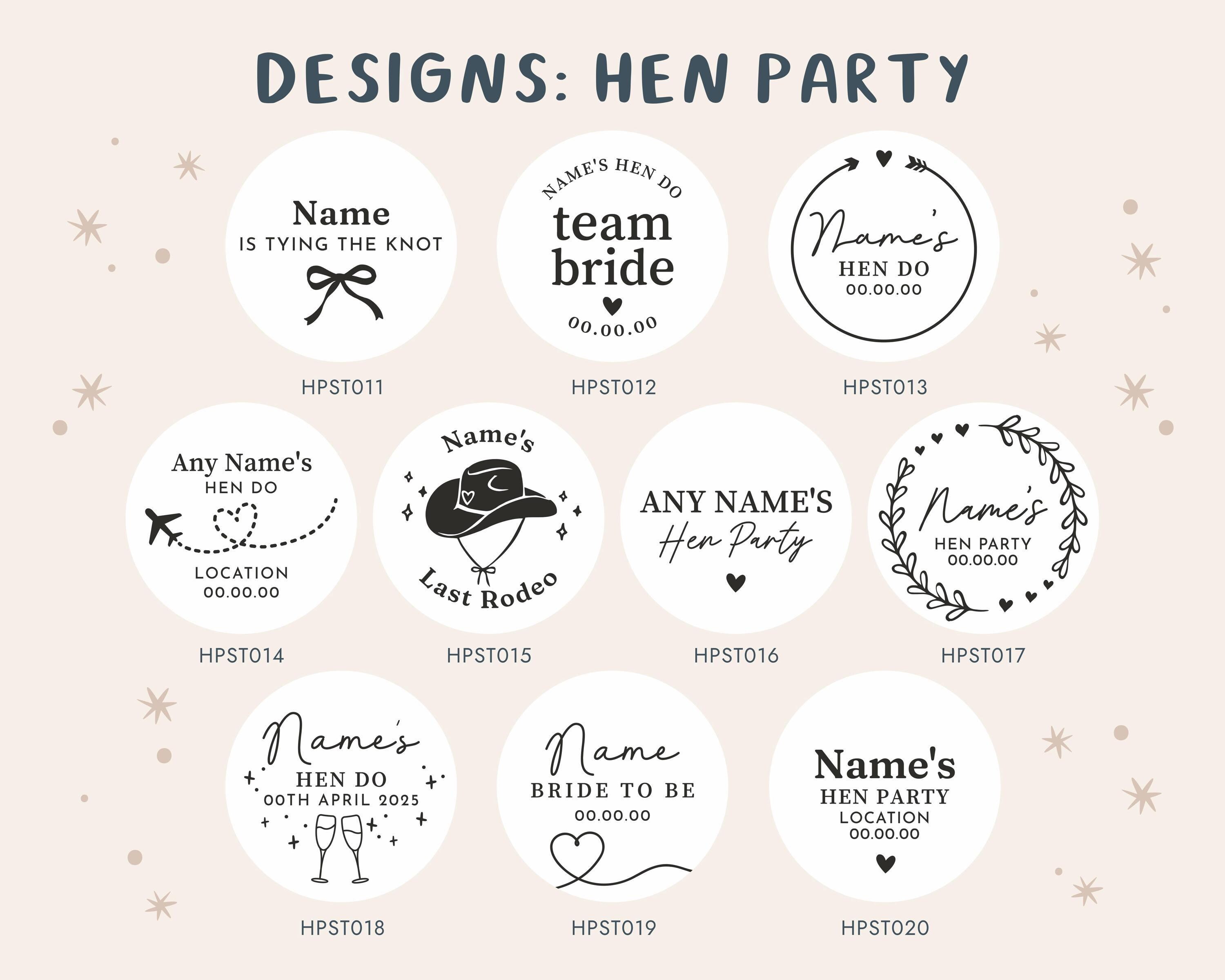 Hen Party Sticker, Personalised Hen Party Label, Custom Name Sticker ...