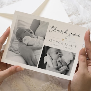 Nouvelles cartes de remerciement avec photo de bébé, cartes de remerciement noir et blanc, carte de remerciement personnalisée bébé, cartes de remerciement baby shower