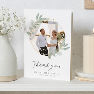 Cartes de remerciement personnalisées avec photo de mariage, Cartes de remerciement verdure Mariage, Cartes postales de remerciement pour mariage, Cartes de remerciement pliées