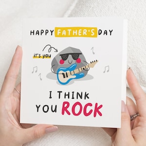 Vaderdagkaart, grappige vaderdagkaart, vaderdagkaart van kinderen, vaderdagkaart voor papa, I Think You Rock-kaart