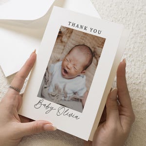 Cartes pliées avec photo de bébé, Cartes de remerciement personnalisées pour bébé, Nouvelle carte avec photo pour bébé fille, Cartes de remerciement pour bébé garçon, Faire-part de naissance