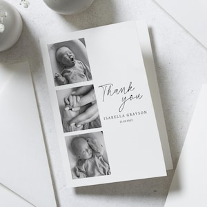 New Baby Photo Thank You Cards, Baby Personalised Thank You Card, Baby Shower Thank You Cards, Black And White Thank You Cards From New Baby
