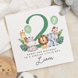 Carte personnalisée de 2e anniversaire pour garçon, deuxième cadeau d'anniversaire animal pour petit garçon, carte de 2e anniversaire de fils, cadeau de 2e anniversaire, neveu