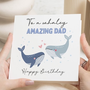 Tarjeta de cumpleaños para papá, tarjeta de cumpleaños para papá, tarjeta de cumpleaños de ballena, linda tarjeta de cumpleaños para él, tarjeta de cumpleaños de niños, feliz cumpleaños papá